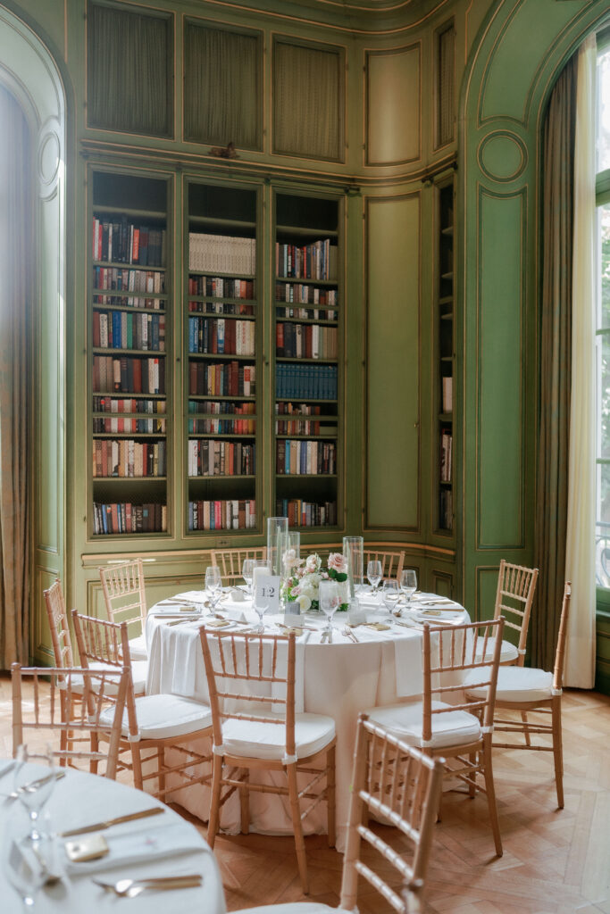 Wedding reception in the library at Meridian House wedding