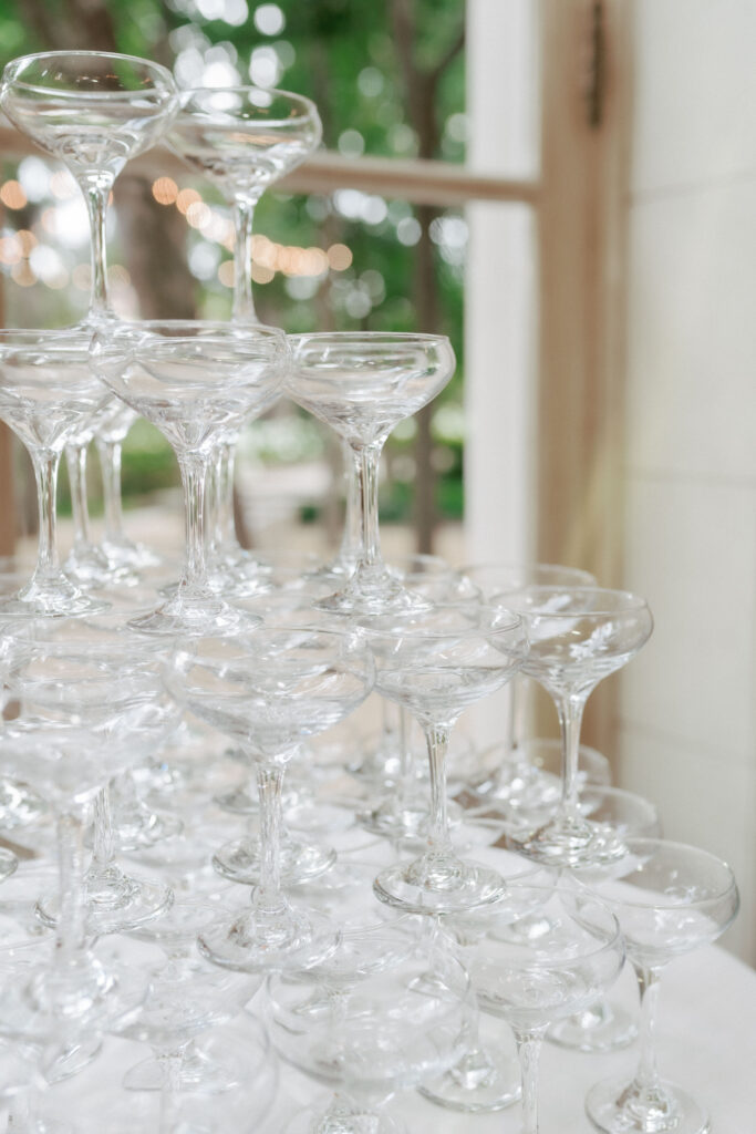 Close up of champagne glass tower