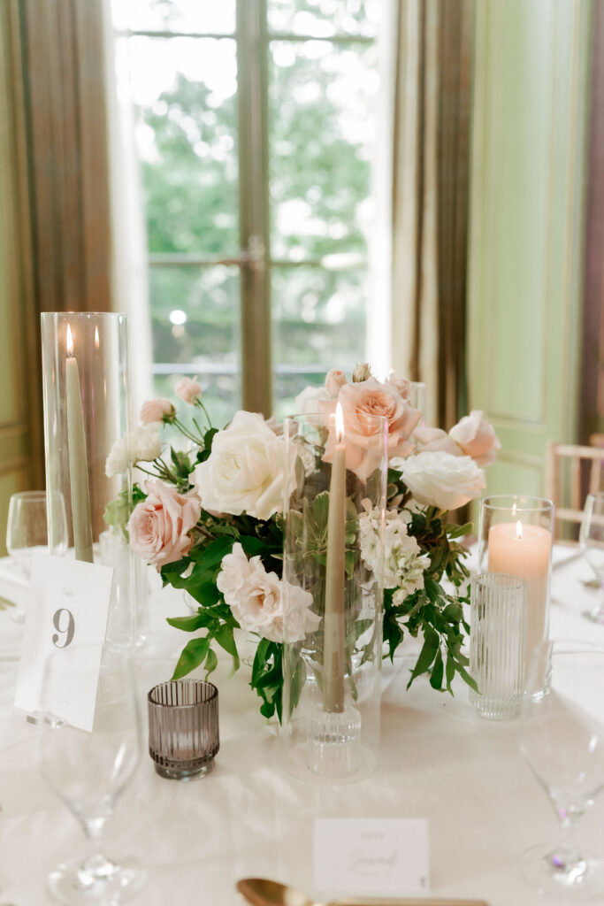 Close up of wedding reception tablescape at Meridian House in Washington DC
