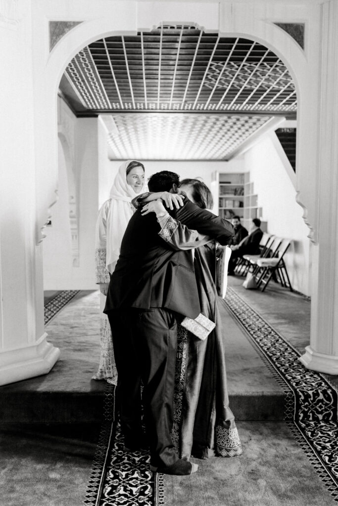 Family members hugging before wedding at Meridian House in DC